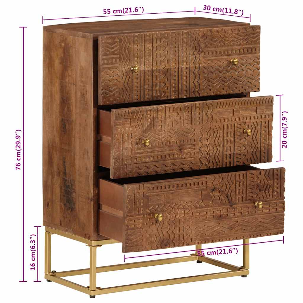 vidaXL Συρταριέρα 55 x 30 x 76 εκ. από Μασίφ Ξύλο Μάνγκο & Σίδηρο