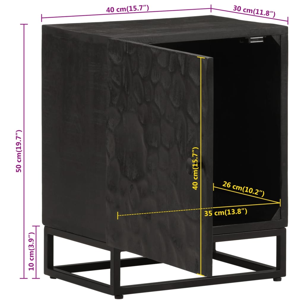 vidaXL Κομοδίνο Μαύρο 40x30x50 εκ. από Μασίφ Ξύλο Μάνγκο και Σίδερο