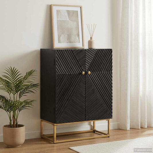 vidaXL Ντουλάπι Μαύρο 55x30x76 εκ. από Μασίφ Ξύλο Μάνγκο και Σίδηρο