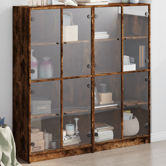 vidaXL Βιβλιοθήκη με Πόρτες Καπνιστή Δρυς 136x37x142 εκ. Επεξ. Ξύλο