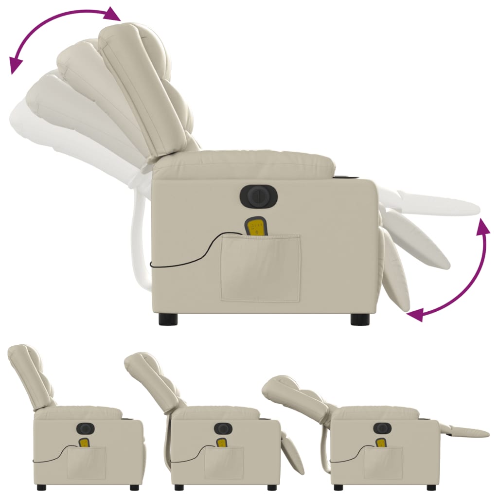 vidaXL Πολυθρόνα Μασάζ Ανακλινόμενη Ηλεκτρική Κρεμ από Συνθετικό Δέρμα