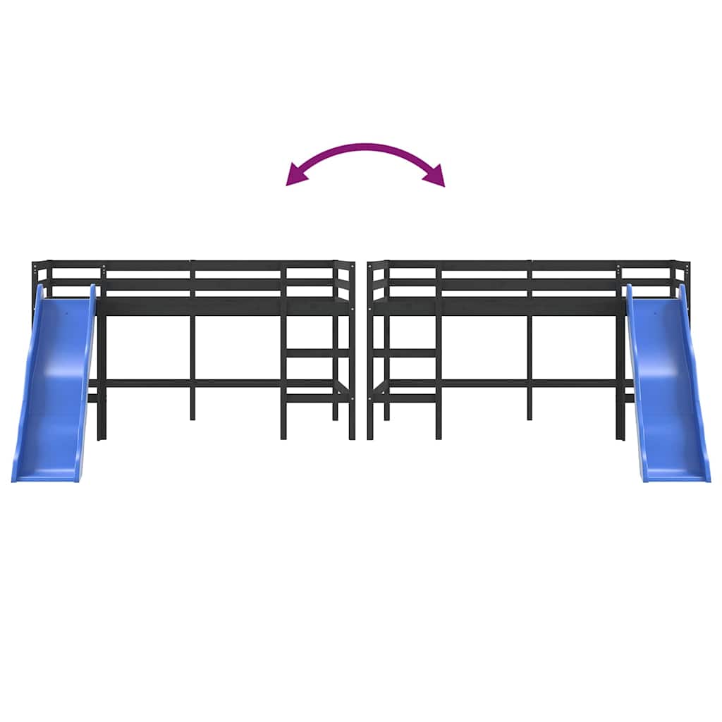 vidaXL Υπερυψ. Κρεβάτι με Τσουλήθρα Μαύρο 80x200εκ. Μασίφ Ξύλο Πεύκου