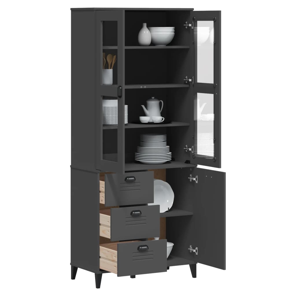 vidaXL Ντουλάπι Ψηλό VIKEN Ανθρακί Γκρι 80x40x190εκ. Μασίφ Ξύλο Πεύκου