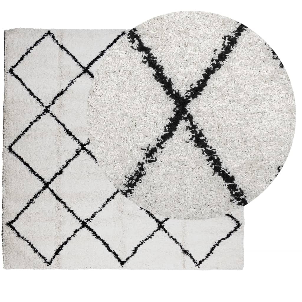 vidaXL Χαλί Shaggy PAMPLONA Ψηλό Πέλος Μοντέρνο Κρεμ/Μαύρο 120x120 εκ.