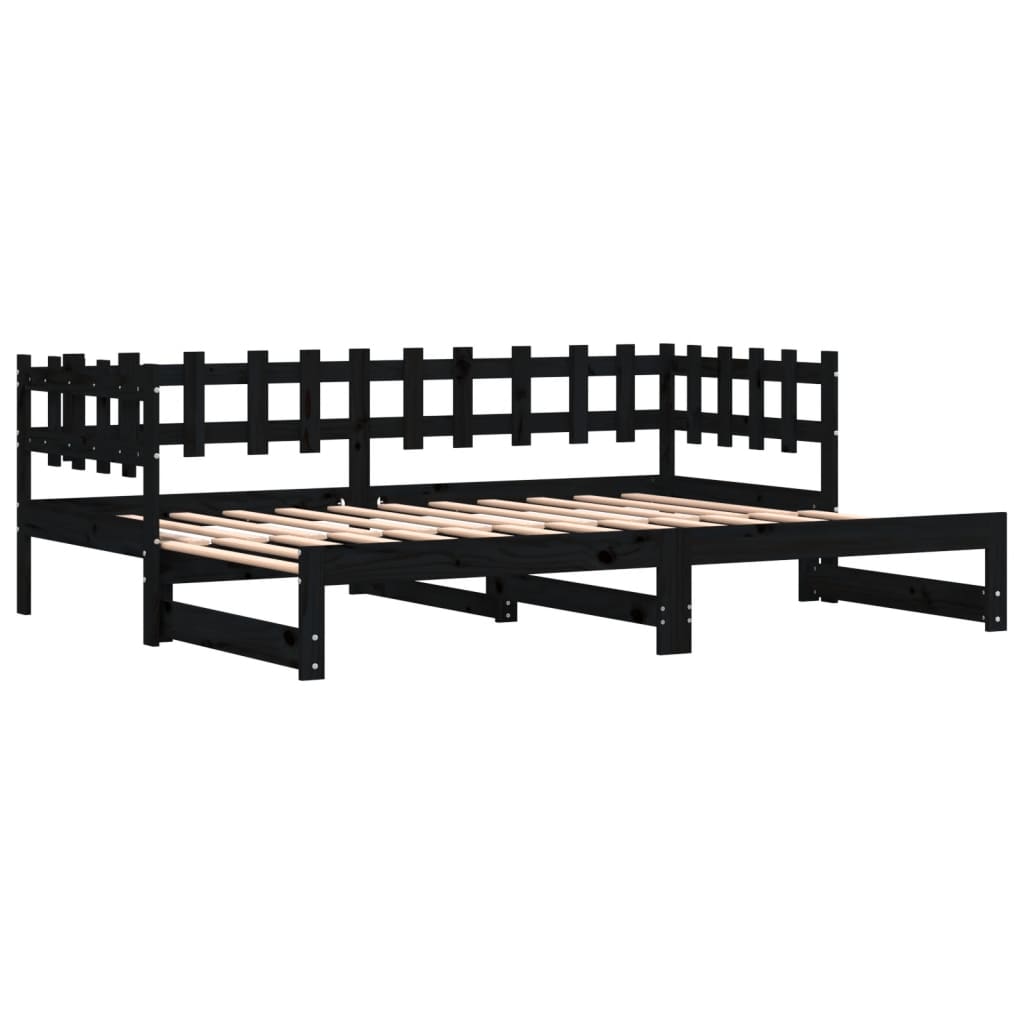 vidaXL Καναπές Κρεβάτι Συρόμενος Μαύρος 2x(90x200) εκ. από Μασίφ Πεύκο