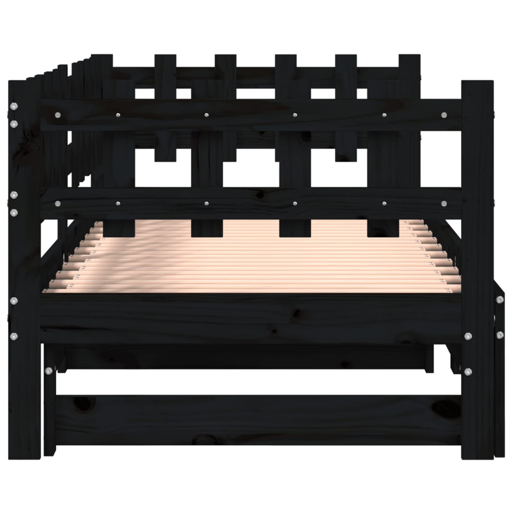 vidaXL Καναπές Κρεβάτι Συρόμενος Μαύρος 2x(90x200) εκ. από Μασίφ Πεύκο