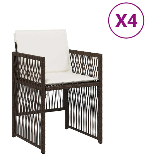 vidaXL Καρέκλες Κήπου 4 τεμ. Καφέ Συνθ. Ρατάν Μαξιλάρια