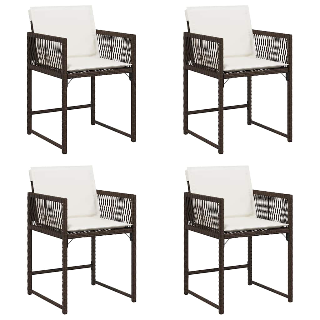vidaXL Καρέκλες Κήπου 4 τεμ. Καφέ Συνθ. Ρατάν Μαξιλάρια