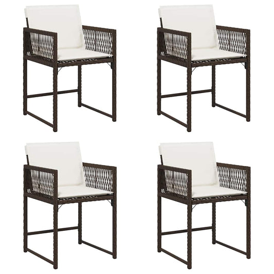vidaXL Καρέκλες Κήπου 4 τεμ. Καφέ Συνθ. Ρατάν Μαξιλάρια