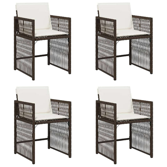 vidaXL Καρέκλες Κήπου 4 τεμ. Καφέ Συνθ. Ρατάν Μαξιλάρια