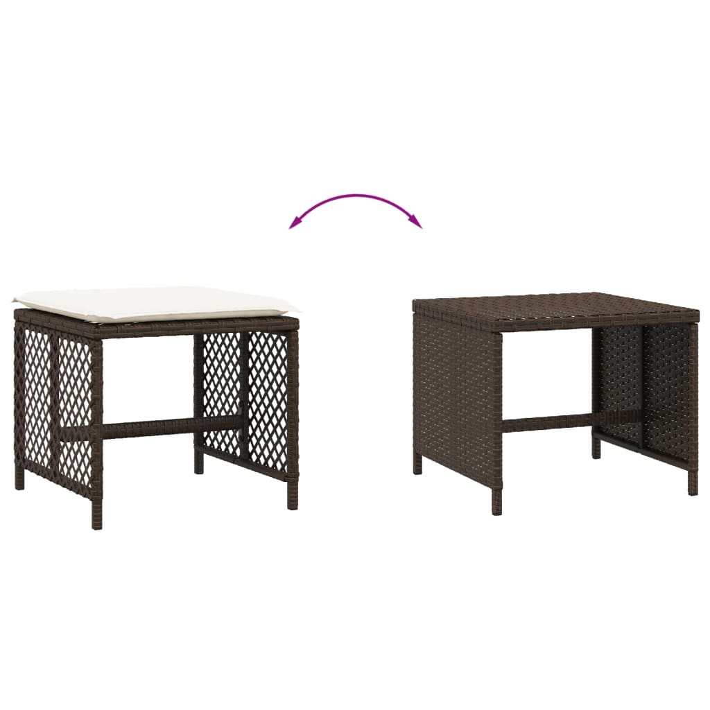 vidaXL Σκαμπό Κήπου 4 τεμ. Καφέ 41x41x36 εκ. Συνθ. Ρατάν με Μαξιλάρια