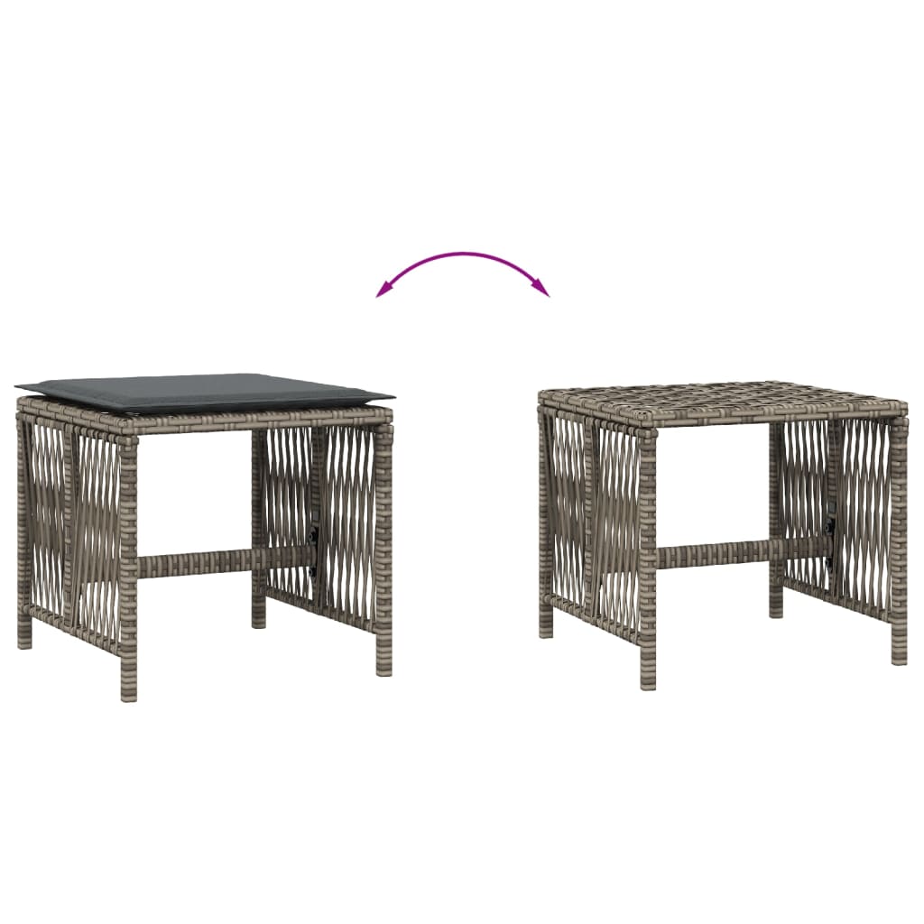 vidaXL Σκαμπό Κήπου 4 τεμ. Γκρι 41x41x36 Συνθετικό Ρατάν με Μαξιλάρια