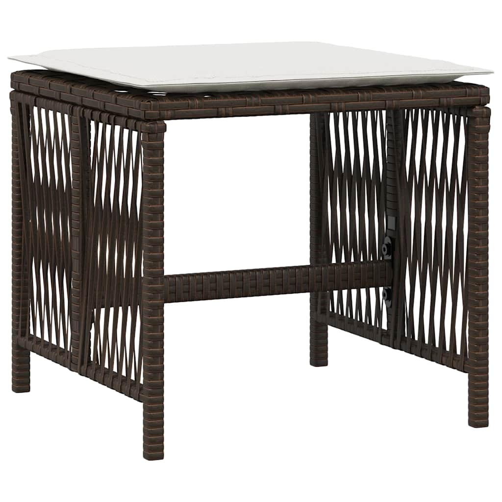 vidaXL Σκαμπό Κήπου 4 τεμ. Καφέ 41x41x36 εκ. Συνθ. Ρατάν με Μαξιλάρια