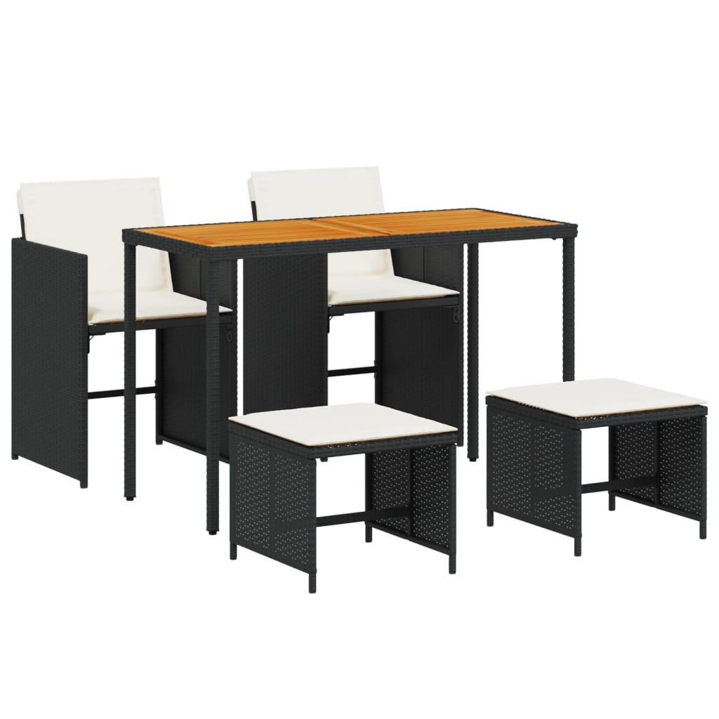 vidaXL Σετ Τραπεζαρίας Κήπου 5 Τεμαχίων Μαύρο Συνθ. Ρατάν με Μαξιλάρια