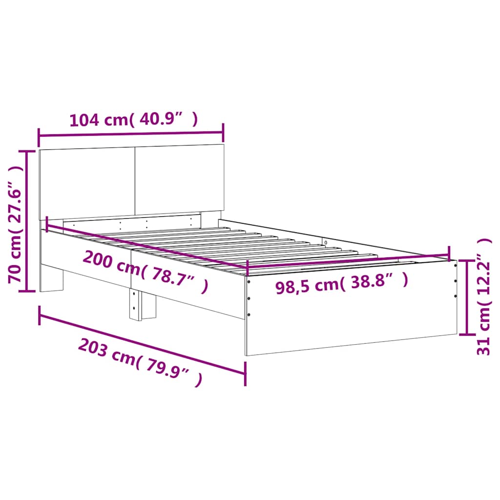 vidaXL Πλαίσιο Κρεβατιού με Κεφαλάρι Sonoma Δρυς 100x200εκ. Επεξ. Ξύλο