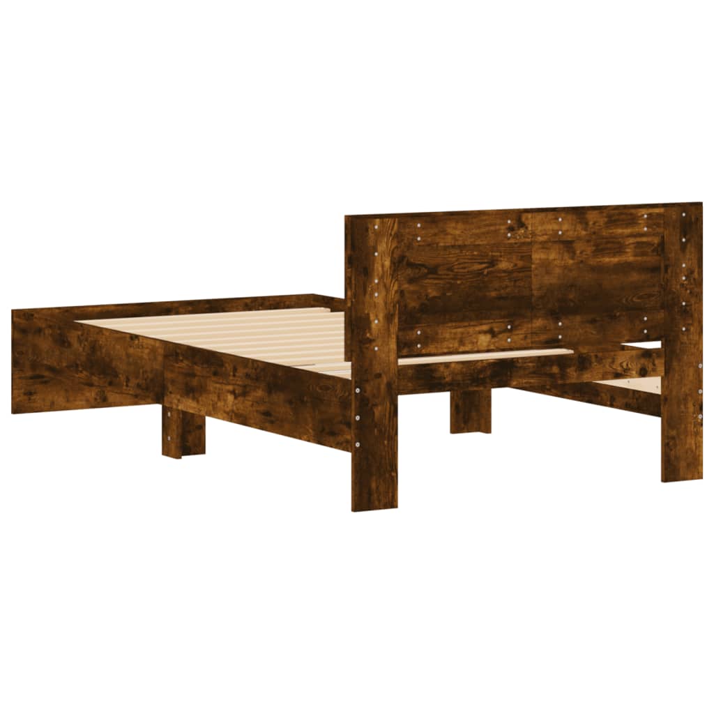 vidaXL Σκελετός Κρεβατιού Χωρ. Στρώμα +Κεφαλάρι Καπνιστή Δρυς