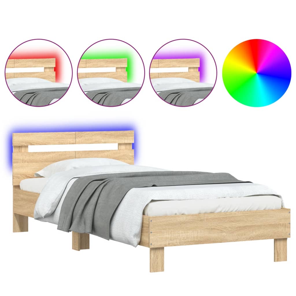 vidaXL Πλαίσιο Κρεβατιού με Κεφαλάρι/LED Sonoma δρυς 100x200 εκ.
