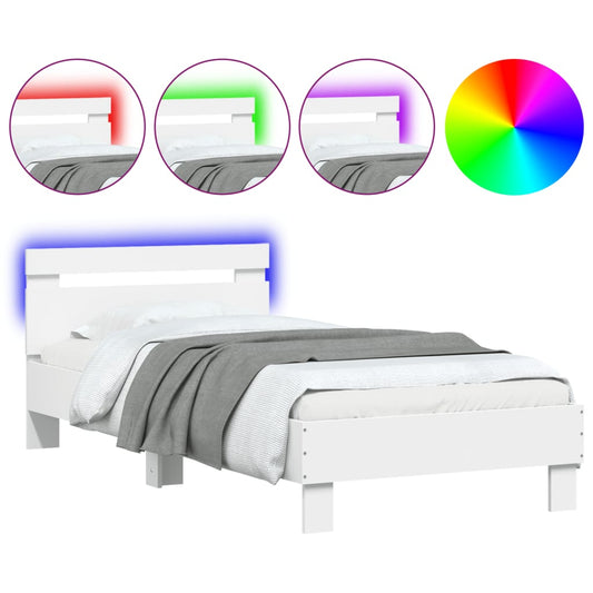 vidaXL Πλαίσιο Κρεβατιού με Κεφαλάρι/LED Λευκό 90 x 190 εκ.
