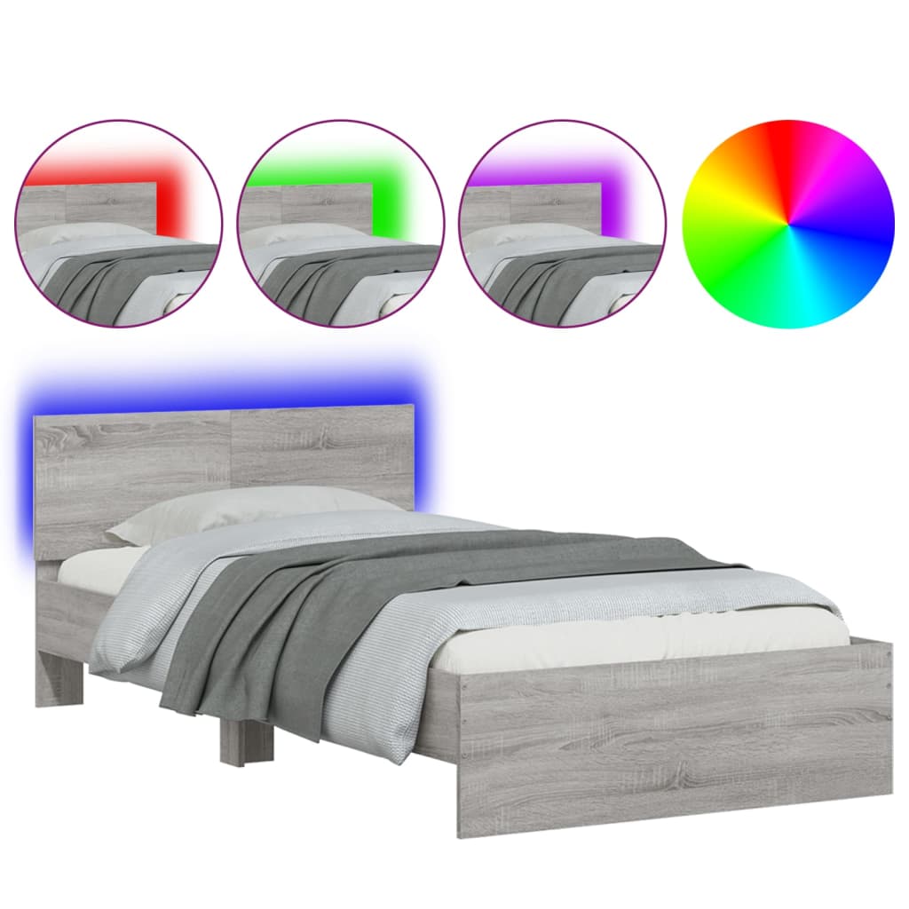 vidaXL Πλαίσιο Κρεβατιού με Κεφαλάρι και LED Γκρι sonoma 100 x 200 εκ.