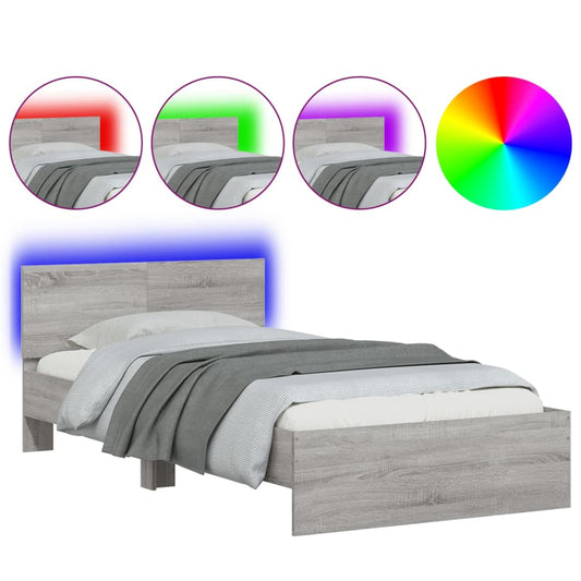 vidaXL Πλαίσιο Κρεβατιού με Κεφαλάρι και LED Γκρι sonoma 100 x 200 εκ.
