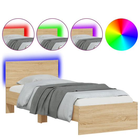 vidaXL Πλαίσιο Κρεβατιού με Κεφαλάρι/LED Sonoma δρυς 90x200 εκ.