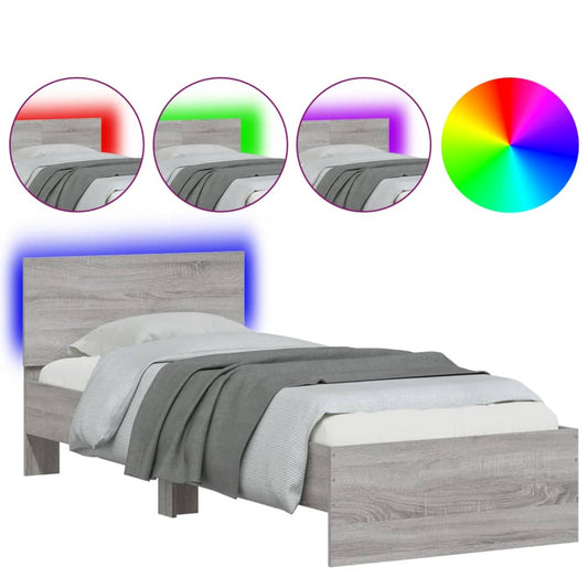 vidaXL Πλαίσιο Κρεβατιού με Κεφαλάρι και LED Γκρι sonoma 90 x 190 εκ.
