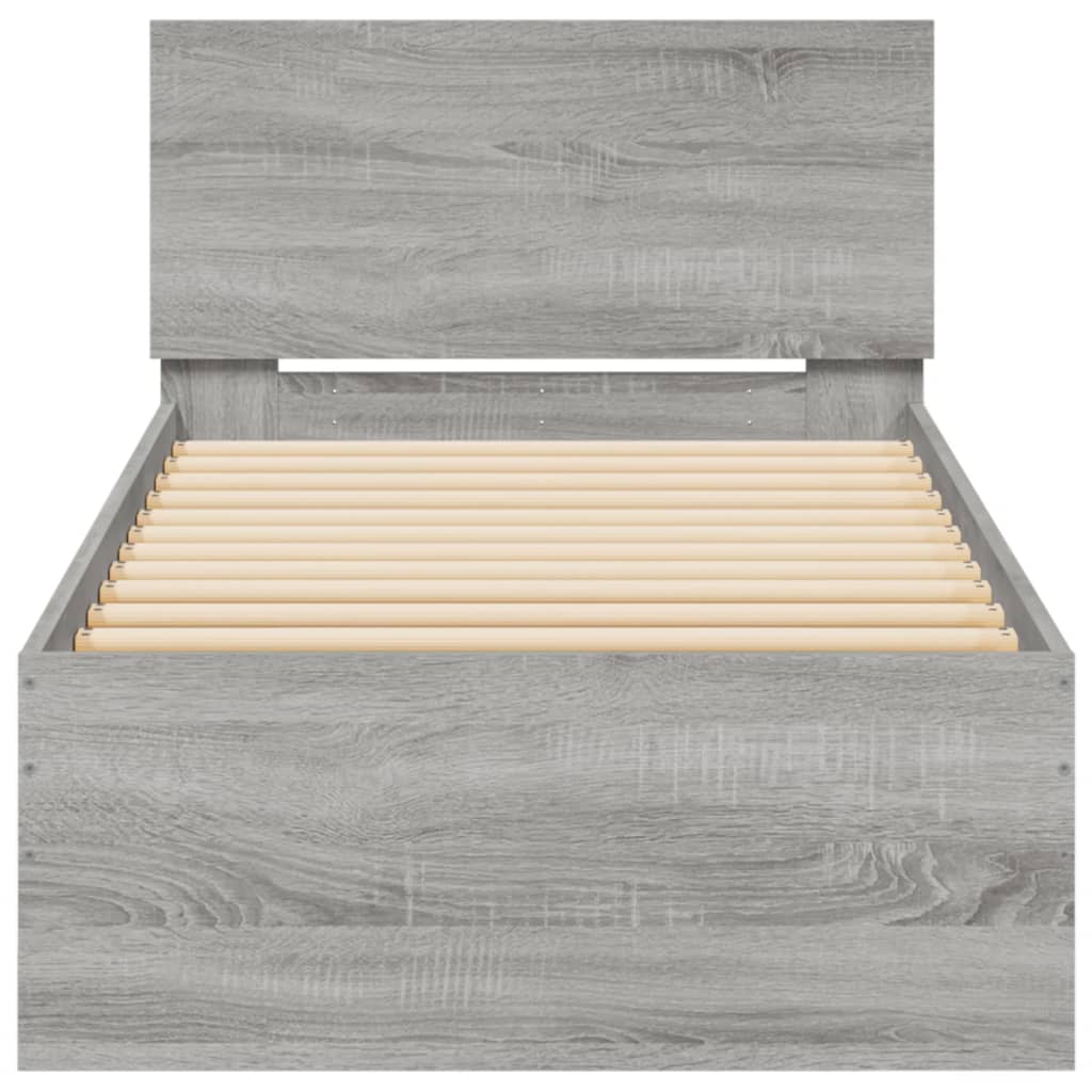 vidaXL Πλαίσιο Κρεβατιού με Κεφαλάρι και LED Γκρι sonoma 90 x 190 εκ.