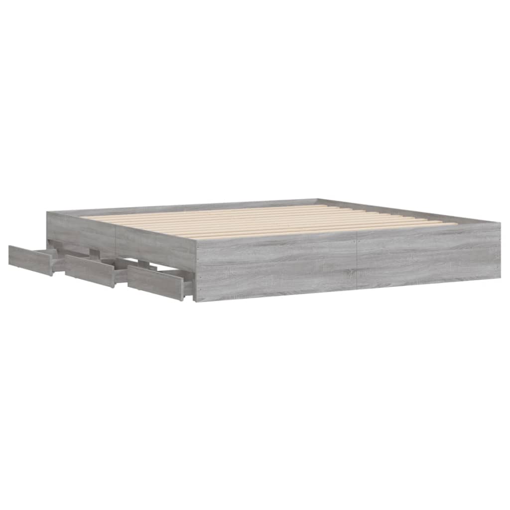 vidaXL Πλαίσιο Κρεβατιού με συρτάρια Γκρι sonoma 200x200εκ. Επεξ. Ξύλο