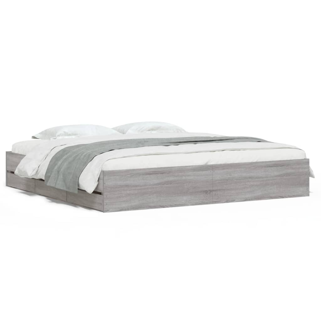 vidaXL Πλαίσιο Κρεβατιού με συρτάρια Γκρι sonoma 180x200εκ. Επεξ. Ξύλο