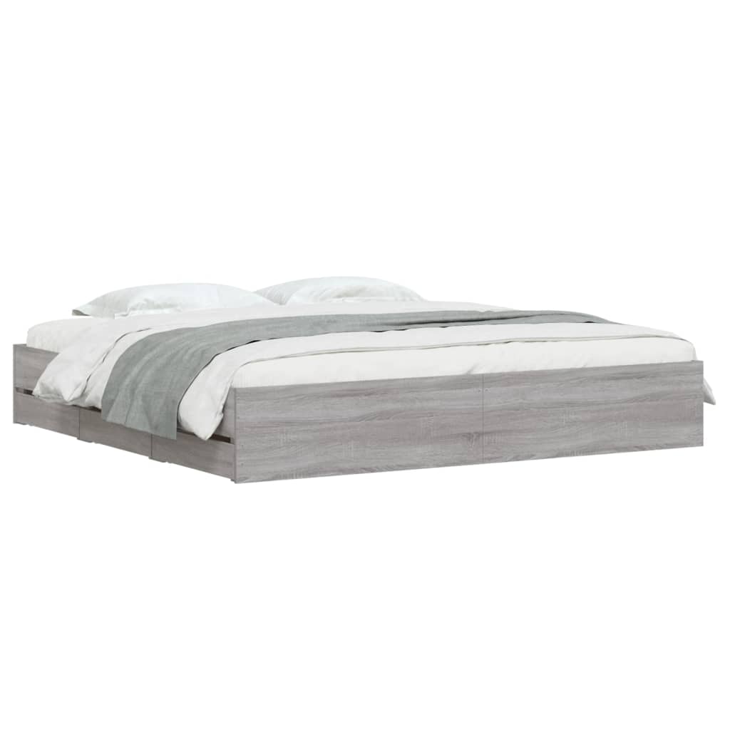 vidaXL Πλαίσιο Κρεβατιού με συρτάρια Γκρι sonoma 180x200εκ. Επεξ. Ξύλο