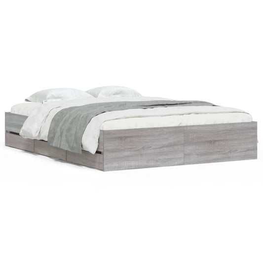 vidaXL Πλαίσιο Κρεβατιού με Συρτάρια Γκρι Sonoma 150x200εκ. Επεξ. Ξύλο