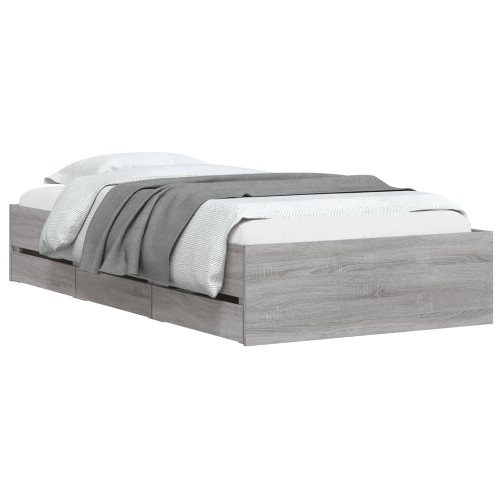 vidaXL Πλαίσιο Κρεβατιού με συρτάρια Γκρι sonoma 90x200εκ. Επεξ. Ξύλο