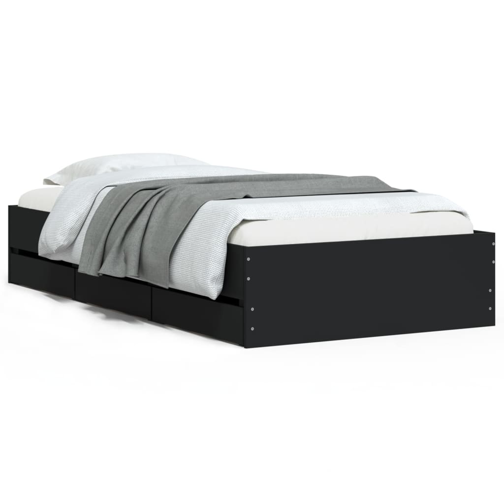 vidaXL Πλαίσιο Κρεβατιού με Συρτάρια Μαύρο 90x190 εκ. Επεξ. Ξύλο