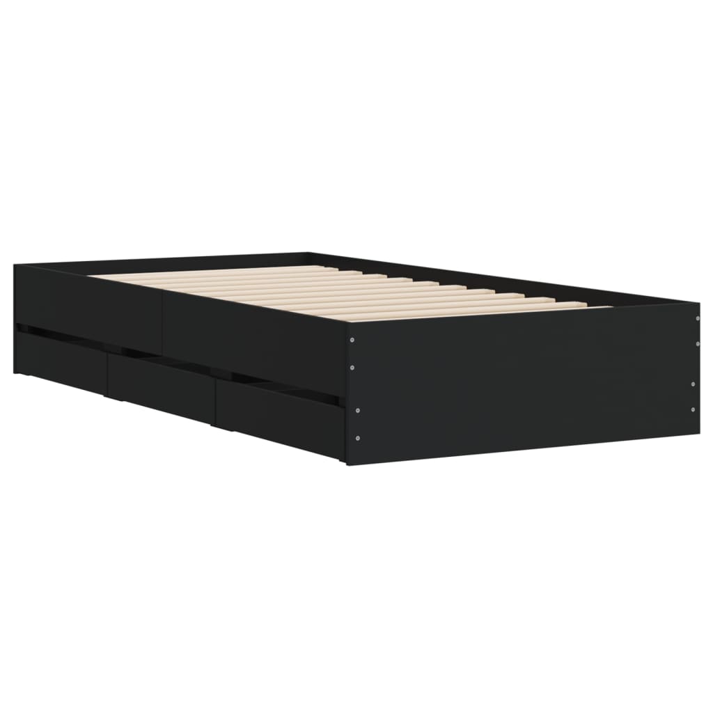 vidaXL Πλαίσιο Κρεβατιού με Συρτάρια Μαύρο 90x190 εκ. Επεξ. Ξύλο