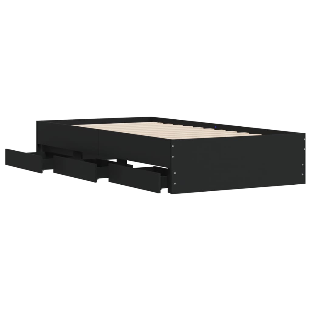 vidaXL Πλαίσιο Κρεβατιού με Συρτάρια Μαύρο 90x190 εκ. Επεξ. Ξύλο