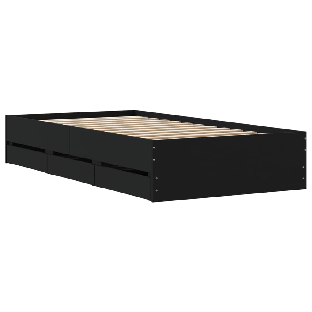 vidaXL Πλαίσιο Κρεβατιού με Συρτάρια Μαύρο 90x190 εκ. Επεξ. Ξύλο