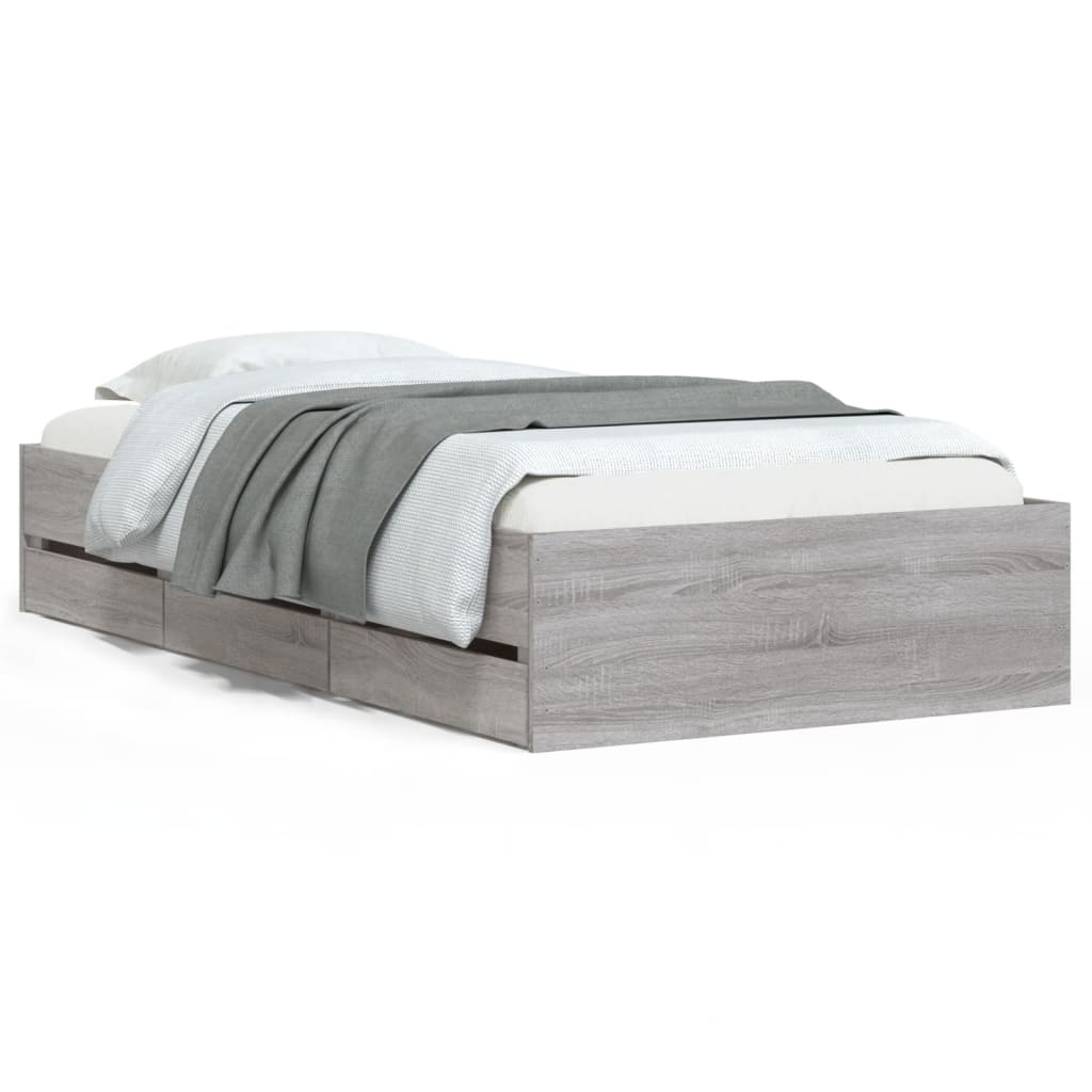 vidaXL Πλαίσιο Κρεβατιού με Συρτάρια Γκρι Sonoma 75x190 εκ. Επεξ. Ξύλο