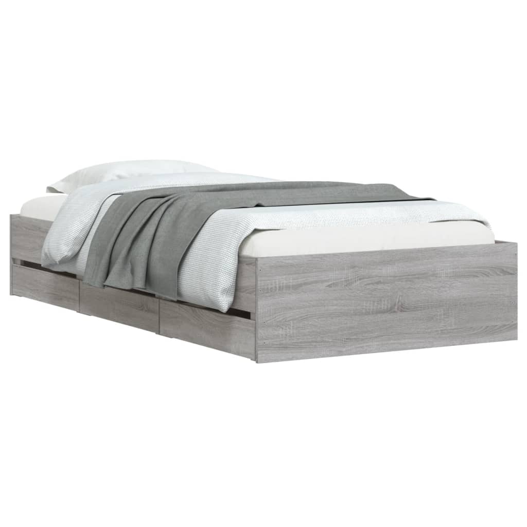 vidaXL Πλαίσιο Κρεβατιού με Συρτάρια Γκρι Sonoma 75x190 εκ. Επεξ. Ξύλο