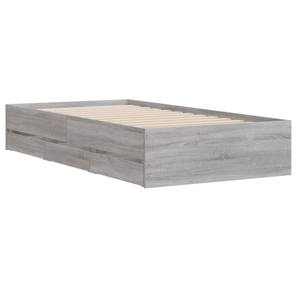 vidaXL Πλαίσιο Κρεβατιού με Συρτάρια Γκρι Sonoma 75x190 εκ. Επεξ. Ξύλο