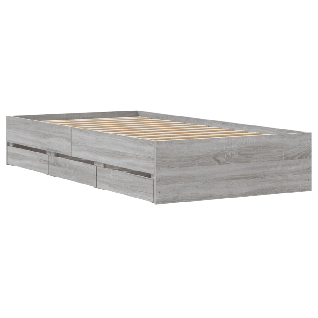 vidaXL Πλαίσιο Κρεβατιού με Συρτάρια Γκρι Sonoma 75x190 εκ. Επεξ. Ξύλο