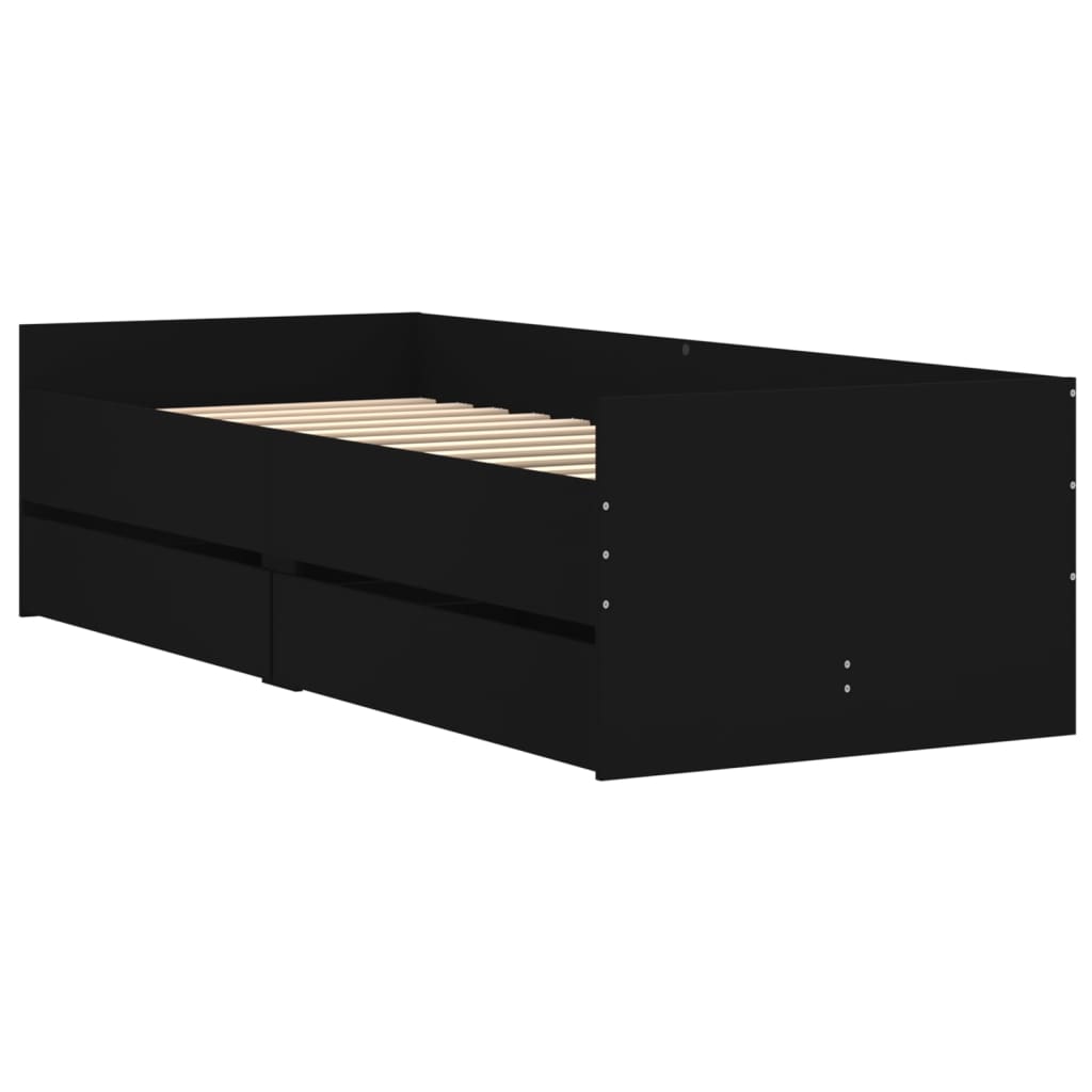 vidaXL Πλαίσιο Κρεβατιού με Συρτάρια Μαύρο 90 x 190 εκ.