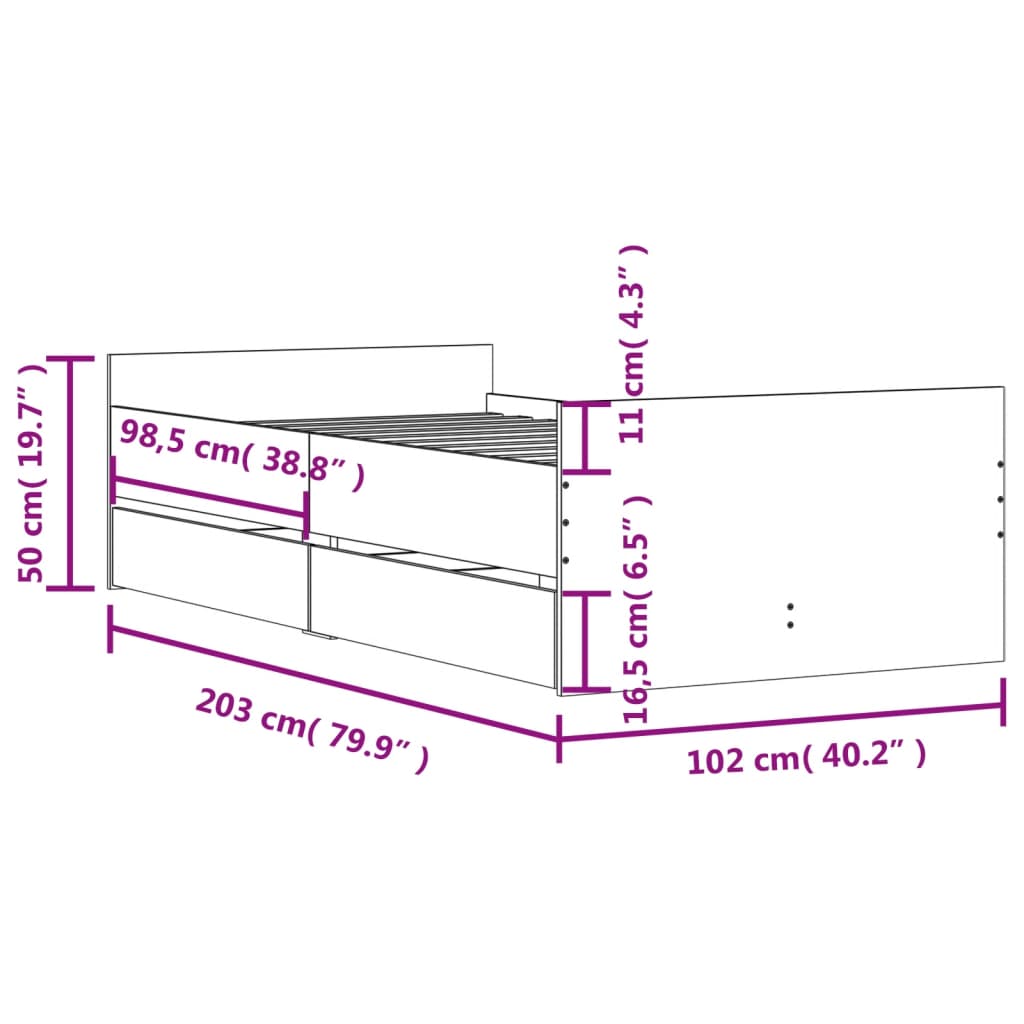 vidaXL Πλαίσιο Κρεβατιού με Συρτάρια Γκρι sonoma 100x200 εκ.