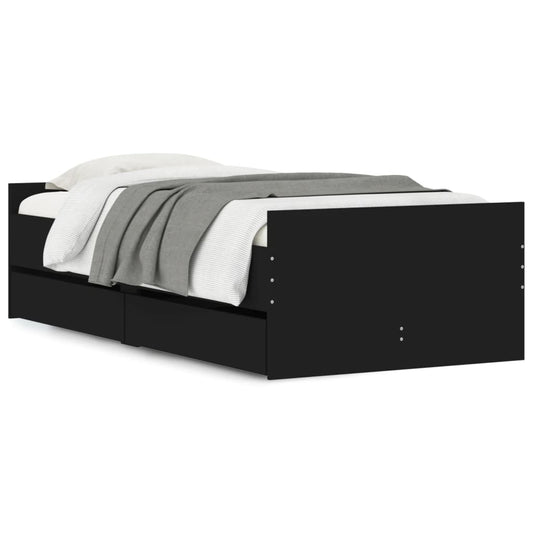 vidaXL Πλαίσιο Κρεβατιού Με Συρτάρια Μαύρο 75x190 εκ Small Single
