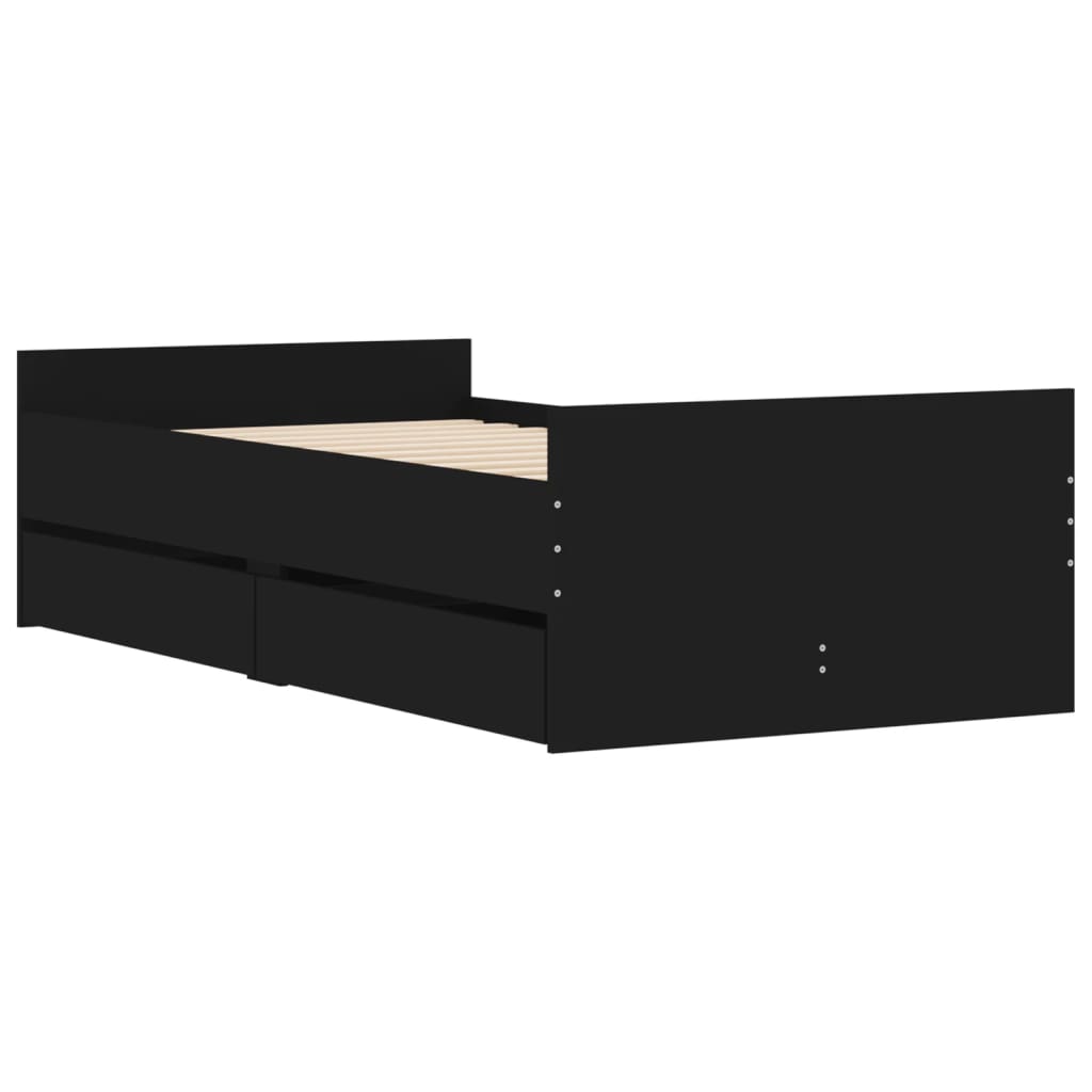 vidaXL Πλαίσιο Κρεβατιού Με Συρτάρια Μαύρο 75x190 εκ Small Single