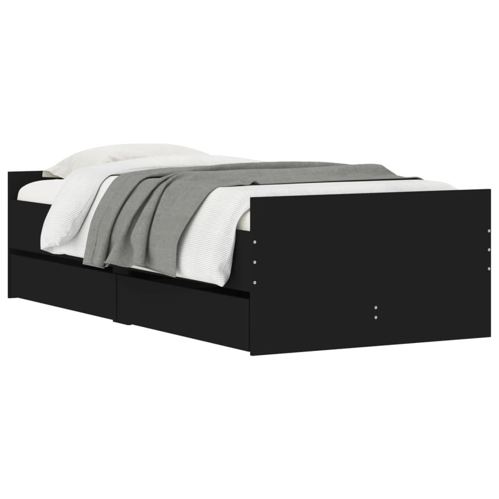 vidaXL Πλαίσιο Κρεβατιού Με Συρτάρια Μαύρο 75x190 εκ Small Single