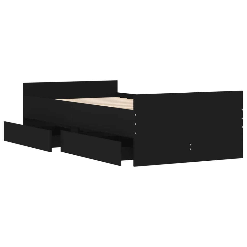 vidaXL Πλαίσιο Κρεβατιού Με Συρτάρια Μαύρο 75x190 εκ Small Single