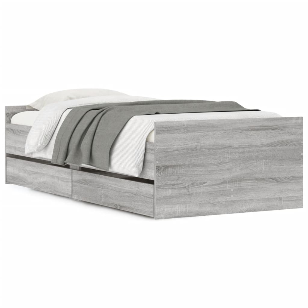 vidaXL Πλαίσιο Κρεβατιού Με Συρτάρια Γκρι Sonoma 75x190εκ Small Single