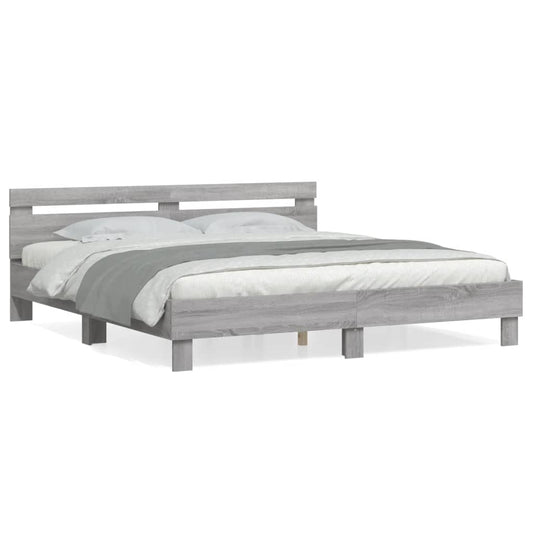 vidaXL Πλαίσιο Κρεβατιού με Κεφαλάρι Γκρι Sonoma 200x200εκ. Επεξ. Ξύλο