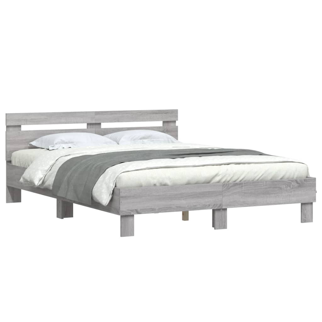 vidaXL Πλαίσιο Κρεβατιού με Κεφαλάρι Γκρι Sonoma 150x200εκ. Επεξ. Ξύλο