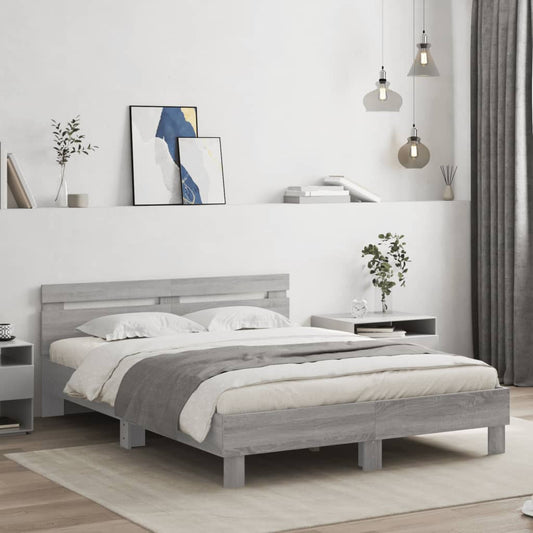 vidaXL Πλαίσιο Κρεβατιού με Κεφαλάρι Γκρι Sonoma 150x200εκ. Επεξ. Ξύλο